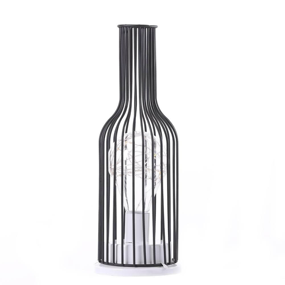 Retro Wrought Iron Wine Bottle Night Light Table Lamp